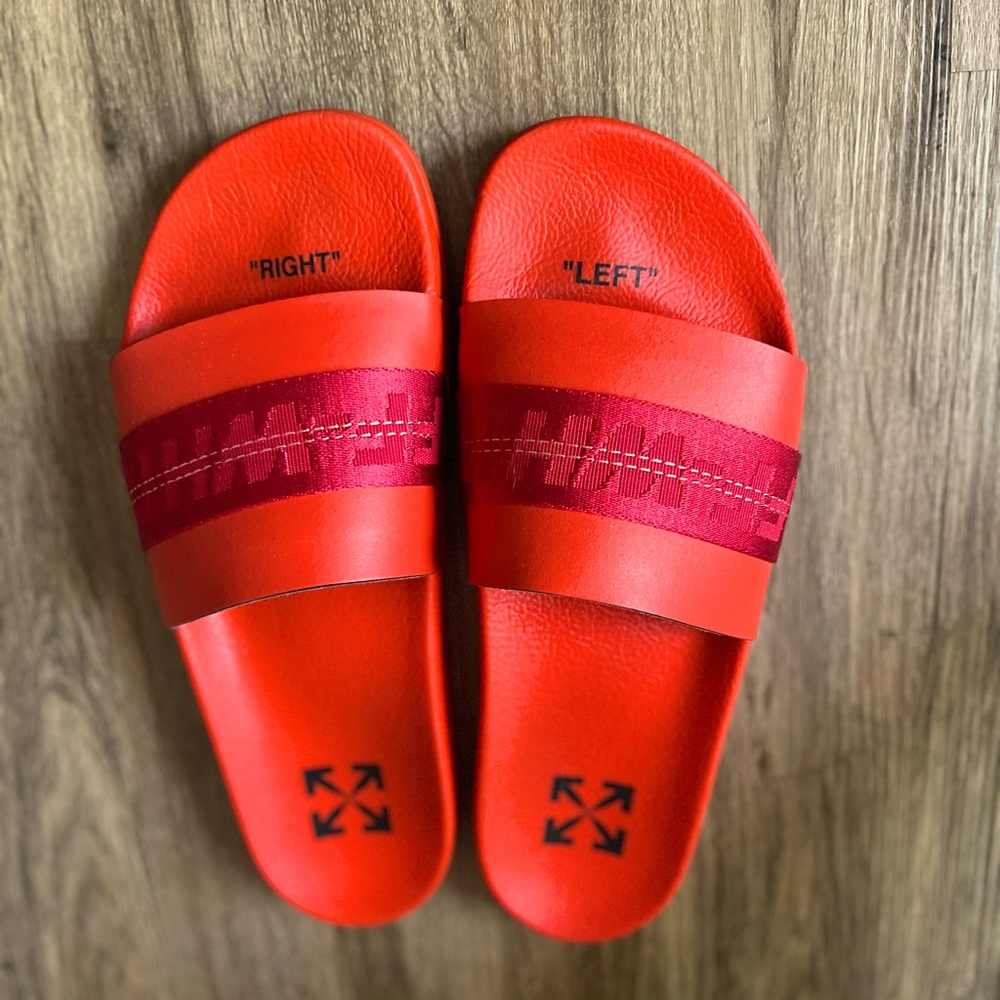 Mens Off-White Red Industrial Sliders US Size 10.5